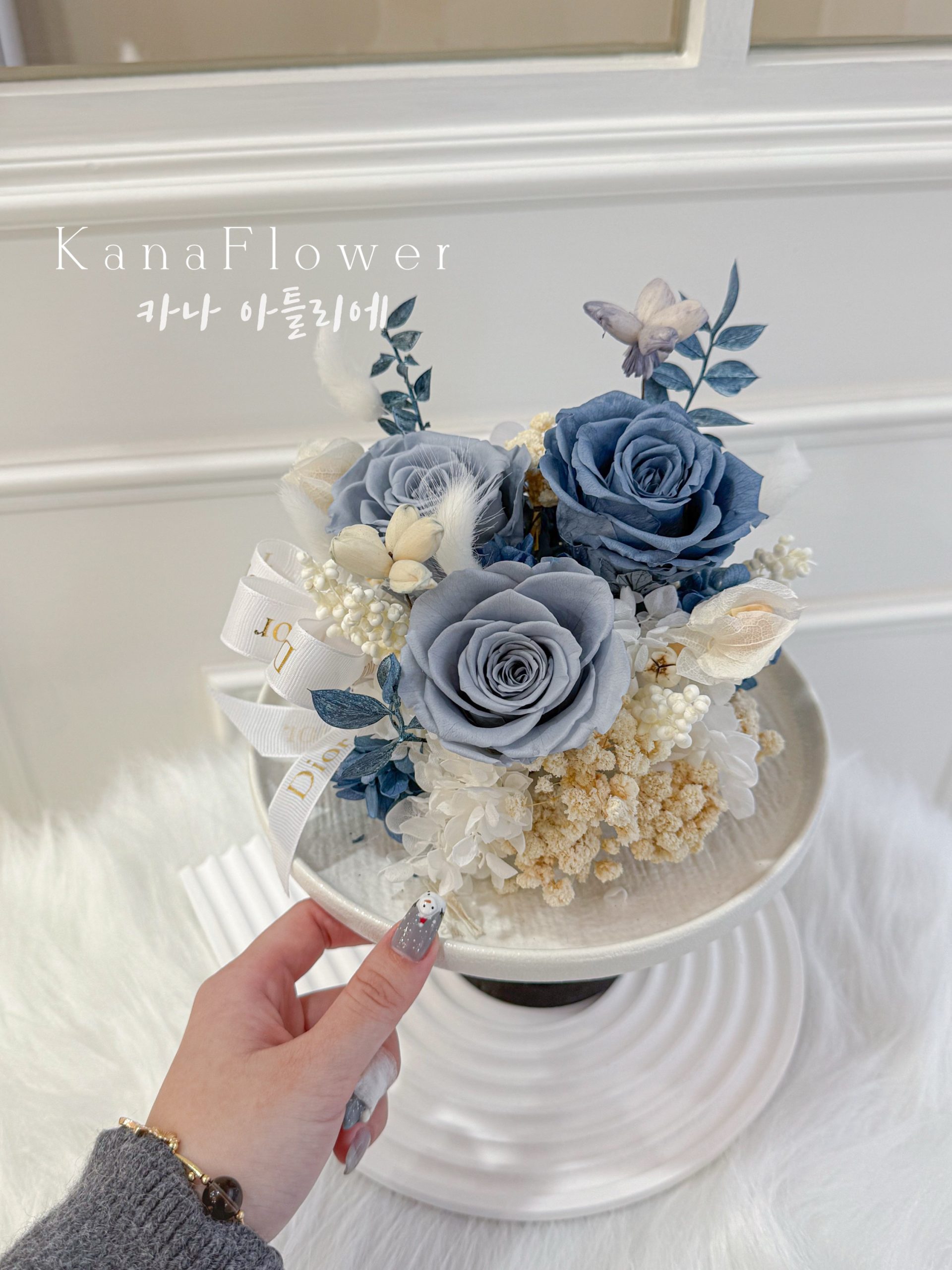 紋紗小紋　藍　燕脂　花　T265 高腳盆花.深海境域| 卡娜花藝Kana Flower